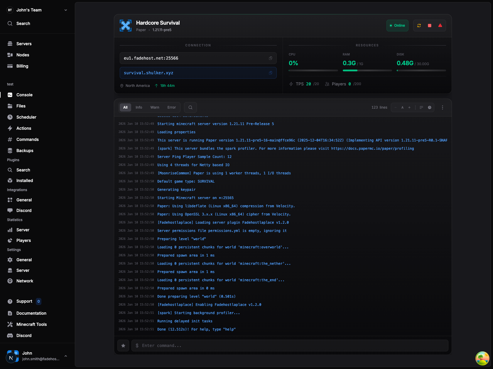 FadeHost Control Panel